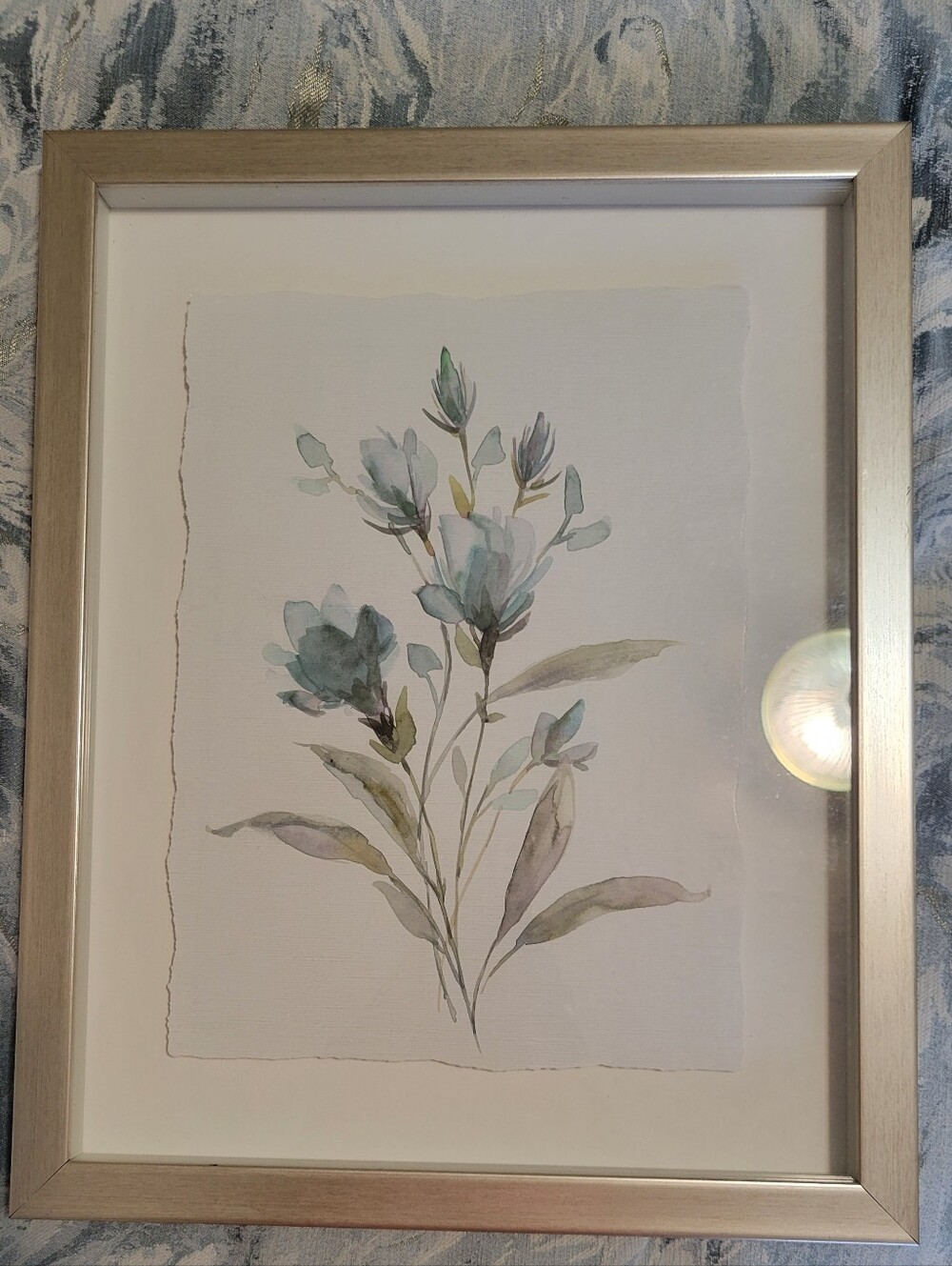 New Framed Botanical Watercolor Wall Art in Light Blue and Green